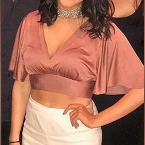 F21 flutter sleeve rose crop top